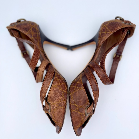 DIOR | Brown Quilted Leather D'Orsay Stiletto Pumps | IT 36.5 (US 6.5) - Picture 7 of 16